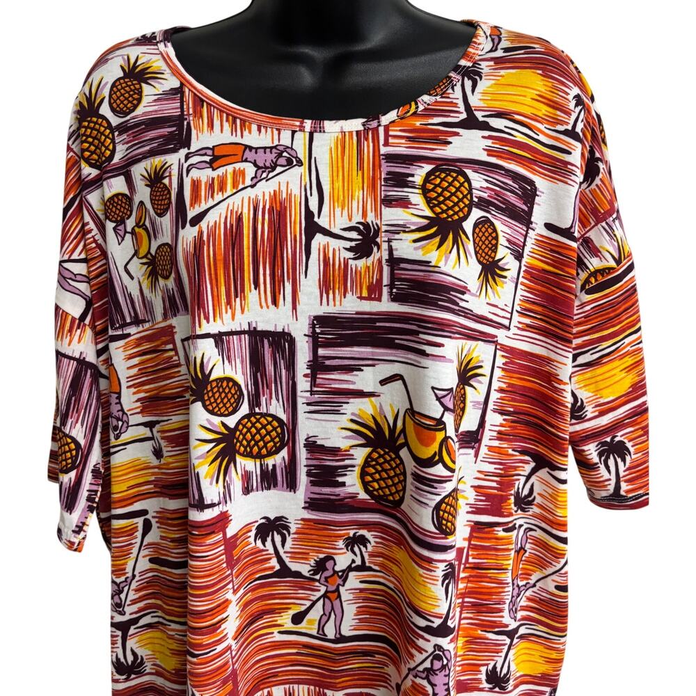 Lularoe Irma Tunic Top Pineapple Tropical Print High Low Womens Large Surf New - Picture 2 of 9